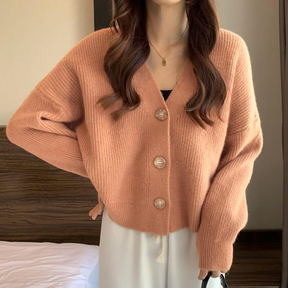 Sueeya Knit Cardigan Bolero Ribbed Long Solid Casual Top for Everyday Winter Women's Sweater, V-Neck, Sleeve, Color, Slimming, Elegant, Cute, Simple,