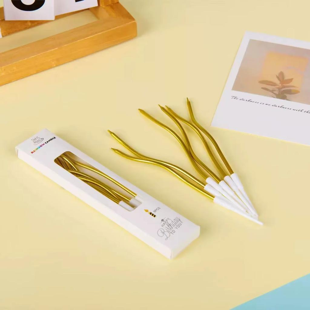 6pcs/Set Curved Cake Candles Birthday Cupcake Decorating Baby Shower Gender Reveal Candle Toppers Wedding Party Decorative