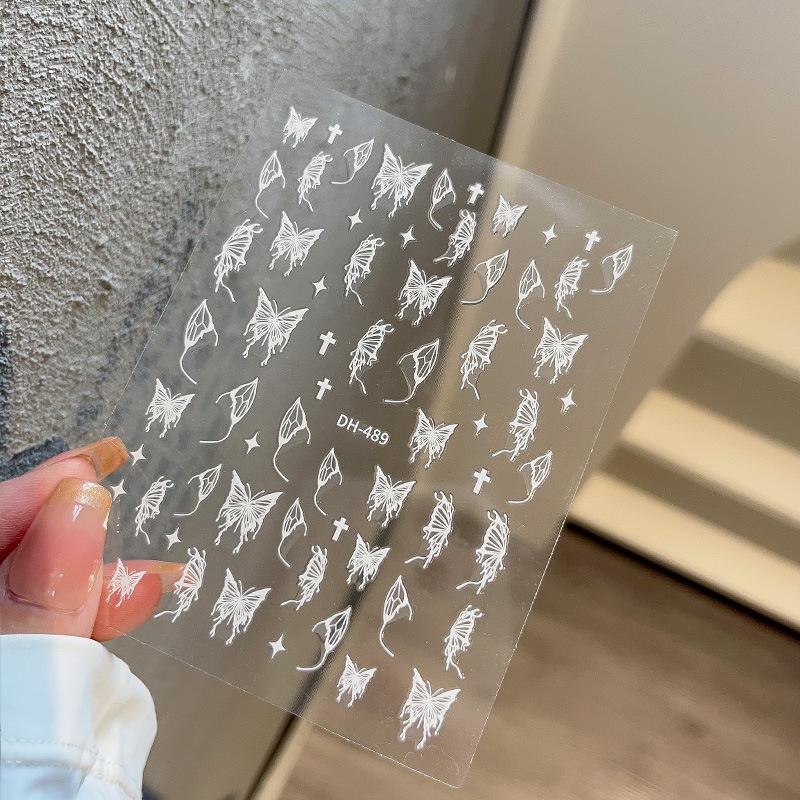 1PCS Black White Butterfly Laser Nail Stickers Nail Art Decoration Abstract Lines Bronzing Flowers Stickers For Nails