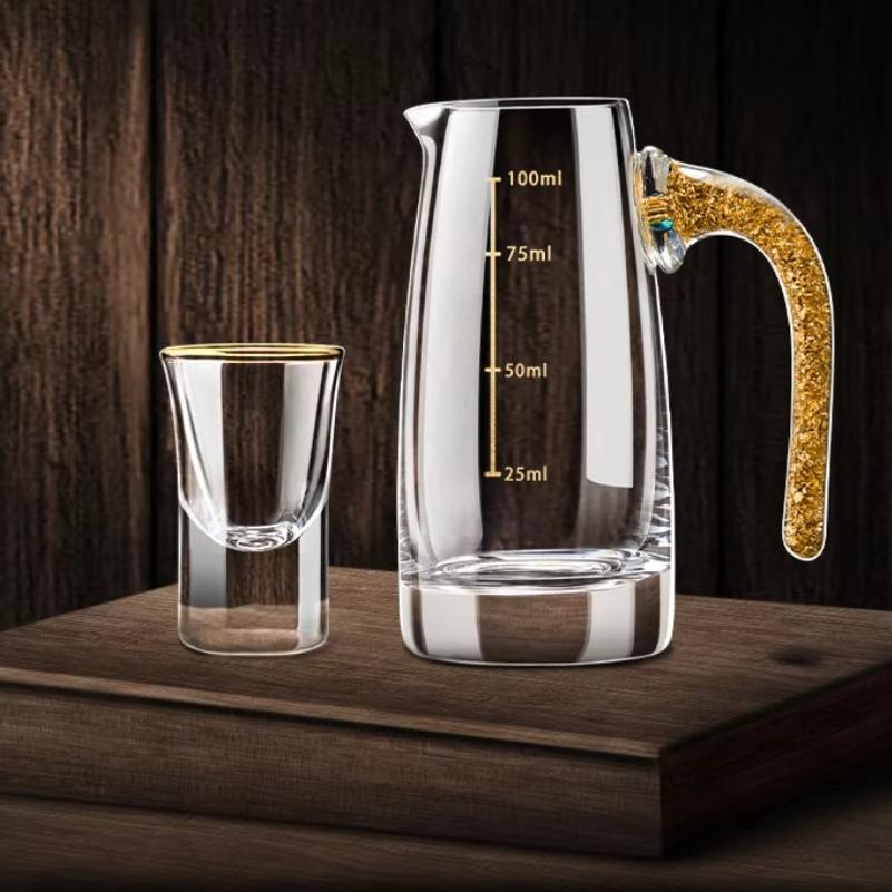 6 adet Altın Folyo Rengi İçki Kadehi Ev Tipi Yaratıcı Küçük Şarap Kadehi Cam Yaldızlı Kenarlı Kadeh Şarap Dağıtıcı Baijiu Kadehi Toptan Kadeh