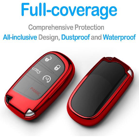 Tukellen For Jeep Dodge Key Fob Cover Premium Soft Full Protection Key Case Shell Compatible With Jeep Grand Cherokee Wrangler Compass Cherokee