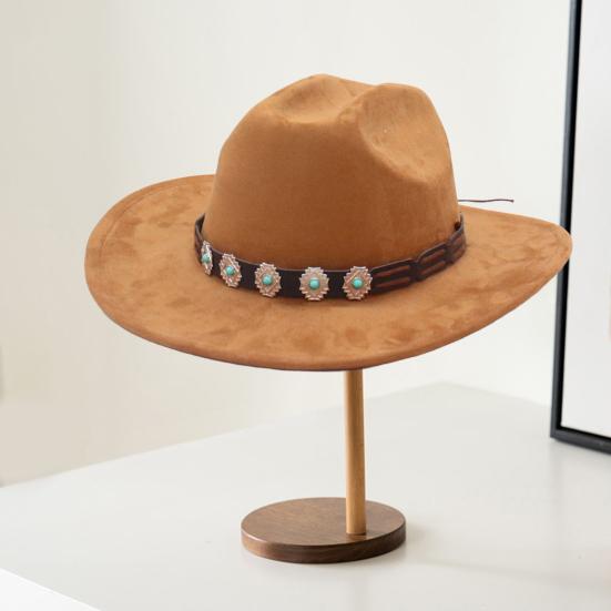 Western Cowboy Hat for Men And Women Shapeable Wide Brim Cowgirl Hat Rolled-Up Felt Fedora Hat with Stone Band