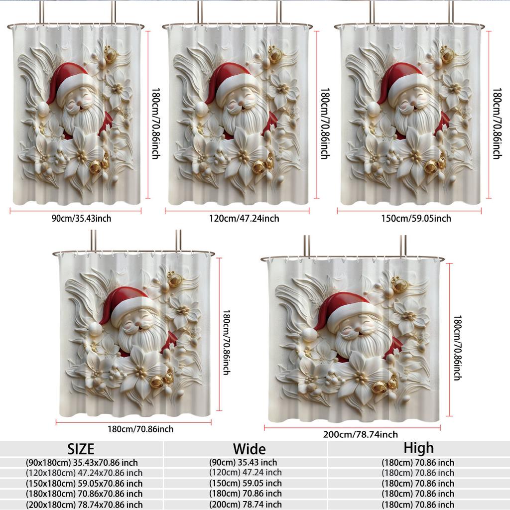 1 Imitation Relief Santa Claus Print Waterproof Shower Curtain Partition Privacy Hanging Curtain With 12 Hooks Easy Installation
