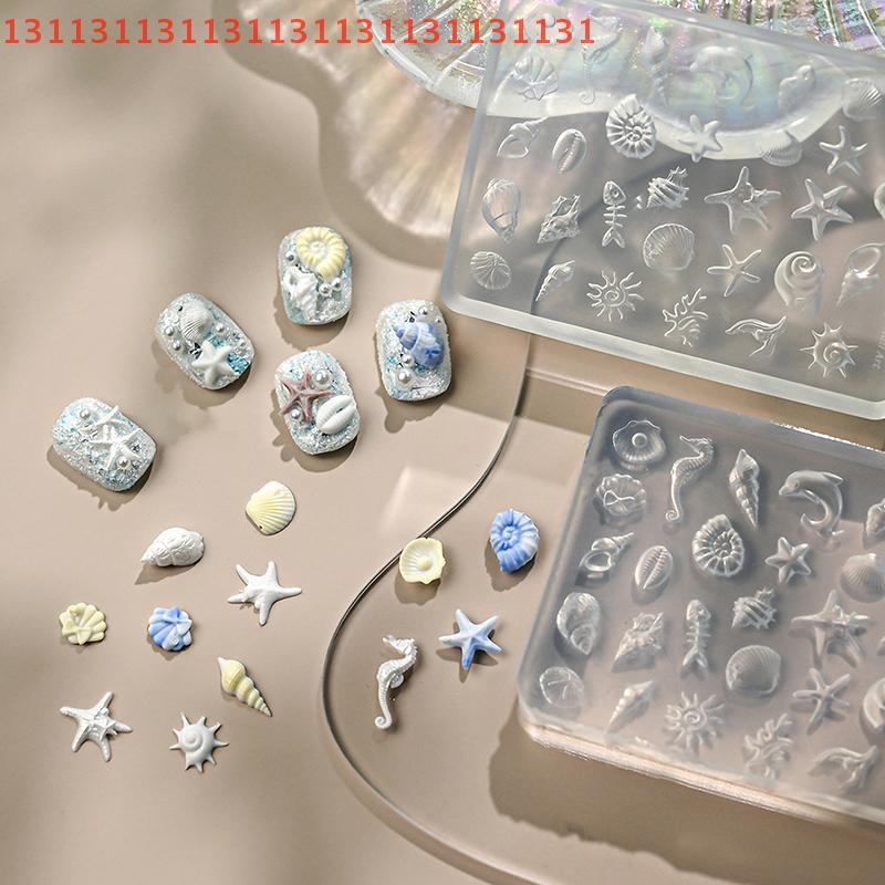 1PCS 3D Acrylic Nail Mold Sea Shell Starfish Goldfish Koi Fish Summer Jellyfish DIY Lace Bow Silicone Nail Art Mold