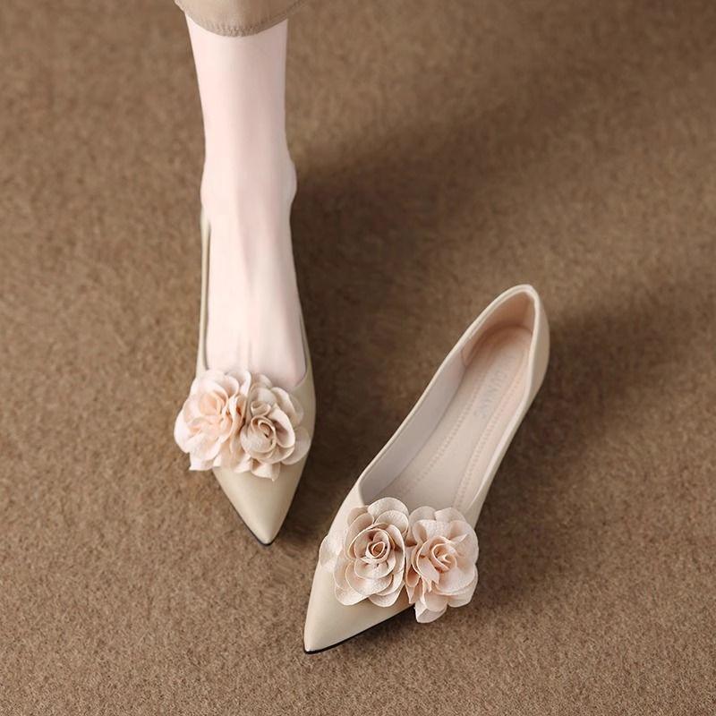 Fashion Summer Pointed Toe Flowers Ladies Footwear Slip-on Women's Flat Shoes Korean Style High Quality Fashion Elegant Dress Shoe Sale