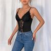 Sexy Patchwork Lace Perspective V Neck Backless Suspender Bodysuit For Women