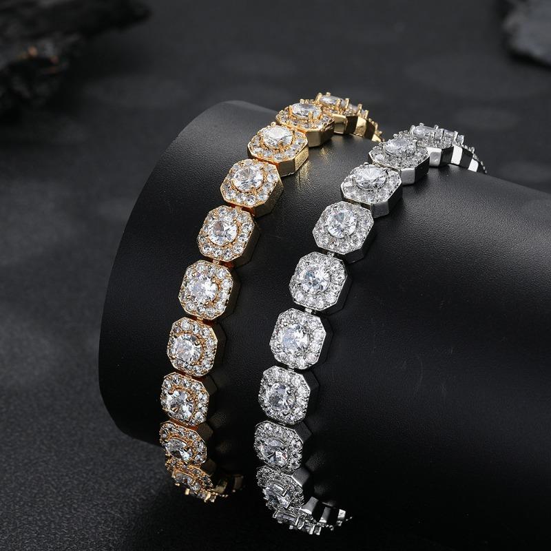 European and American Hip-hop Necklace 10mm Flip Button Zircon Rock Sugar Chain Men's Necklace Jewelry High-end Sense