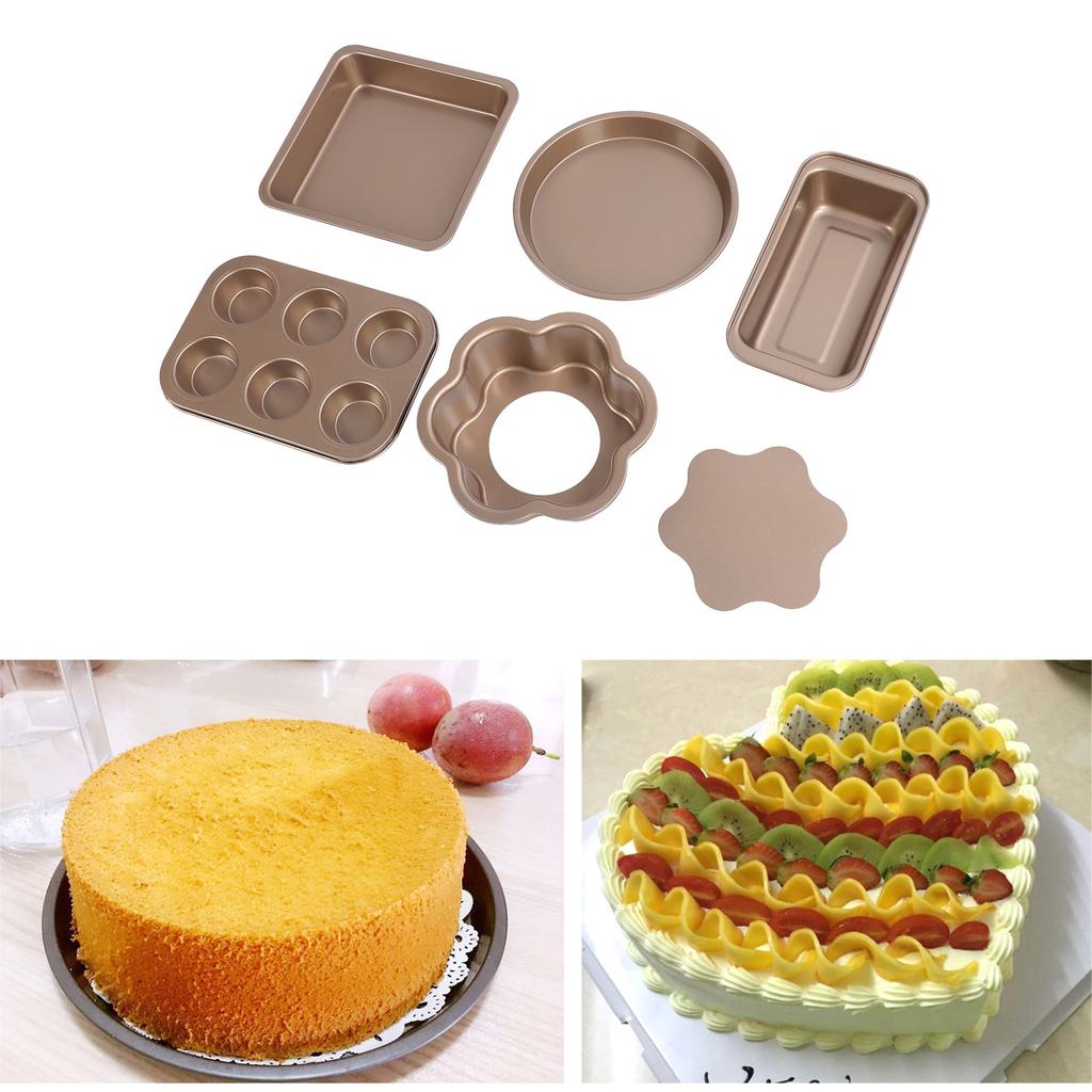 6pcs Bakeware Set Loose Bottom Carbon Steel Anti Stick Baking Pans Set for   Muffin Pizza