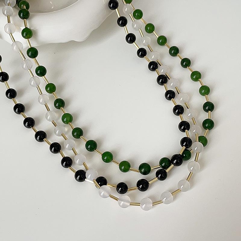 Retro Nuevo Chino Piedra Natural Collar de Cuentas para Mujer Personalidad Fresca Tendencia de Moda Cadena de Cuello Versátil Cadena para Clavícula