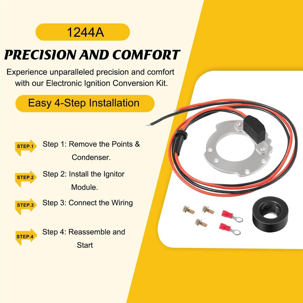 1244A Electronic Ignition Conversion Kit Replacement for Ford 4-Cylinder Tractors for Jubilee 500 600 700 800 Series, 12V Negative Ground, Side Mount