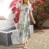 Dámské letní šaty s květinovým potiskem pro volný čas, plážové maxi šaty s krátkým rukávem