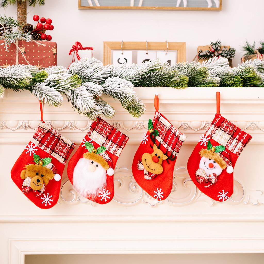 Trimmed Plaid Festive Mini Christmas Stocking With Bell For Joyful Holiday Decor