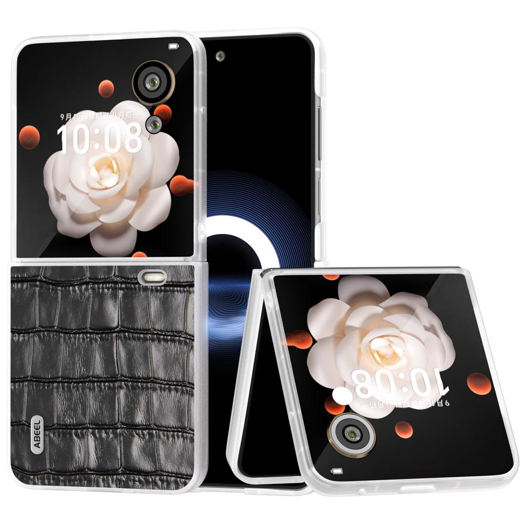 ABEEL For Honor Magic V Flip 5G Case Genuine Cow Leather+PC Phone Cover Crocodile Texture