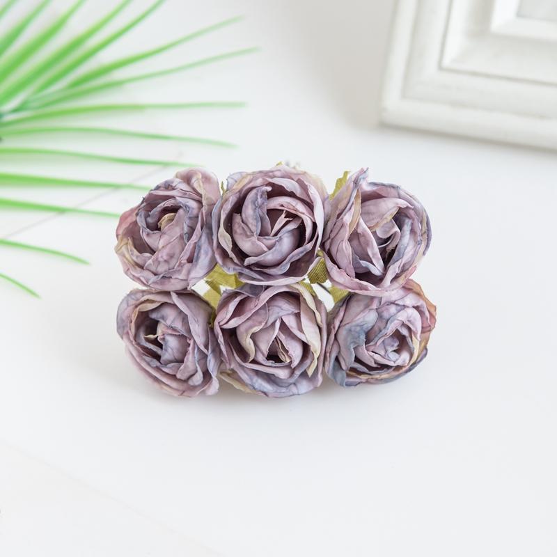 6Pcs Artificial Flowers Fake Silk Rose For Christmas Wreath Accessory Home Floral Arrangement Wedding Bridal Bouquet Decoration