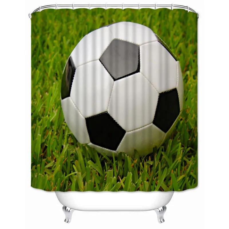 Soccer Shower Curtain Football Sports Theme Waterproof Bathroom Polyester Fabric Bathtub Curtain with Hooks for Home Decoration
