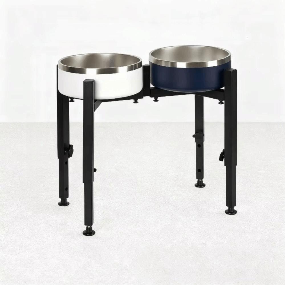 Wrought Iron Dog Bowl Stand Adjustable Width Single/Double Bowls Pet Feeder Rack Protect Cervical Spine Removable