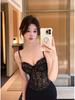 Spicy Girl Lace Camisole: Black Boning Autumn/Winter Inner Wear with Chest Pads, Beautiful Back Design