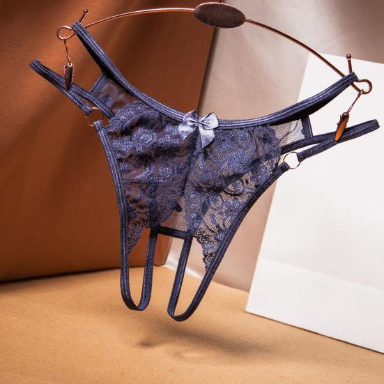 Seksikas läbipaistev tikandid lilledega pitsist stringid metallist sõrmus vibusõlme dekoor Avatav jalgevahe Madala kõrgusega õhukesed püksid