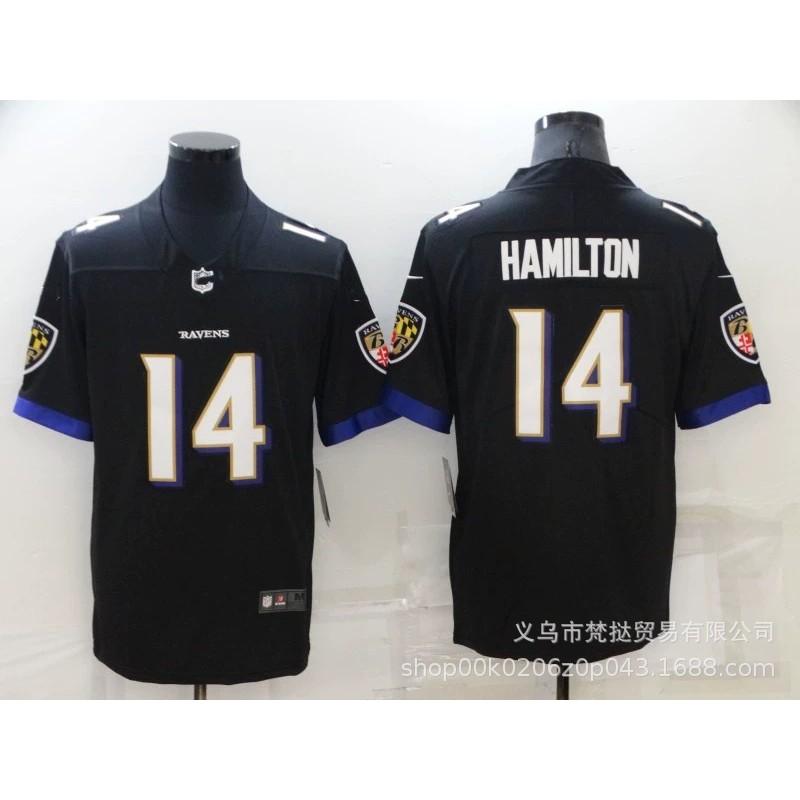 Camiseta NFL Baltimore Ravens para Hombre 8 Lamar Jackson 14 Marquise Brown Morado Blanco Negro Mezcla de Algodón Manga Corta Cuello en V Fanático del Deporte
