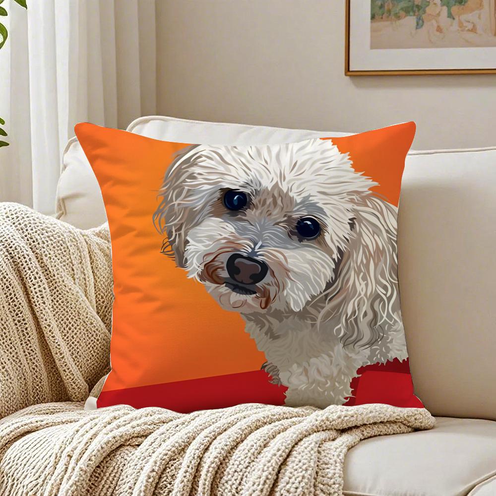 Elegant Simple Daily Toy Poodle Fruits Cushion Cover Linen Pillowcase Soft for Sofa Bed Home Room Decor