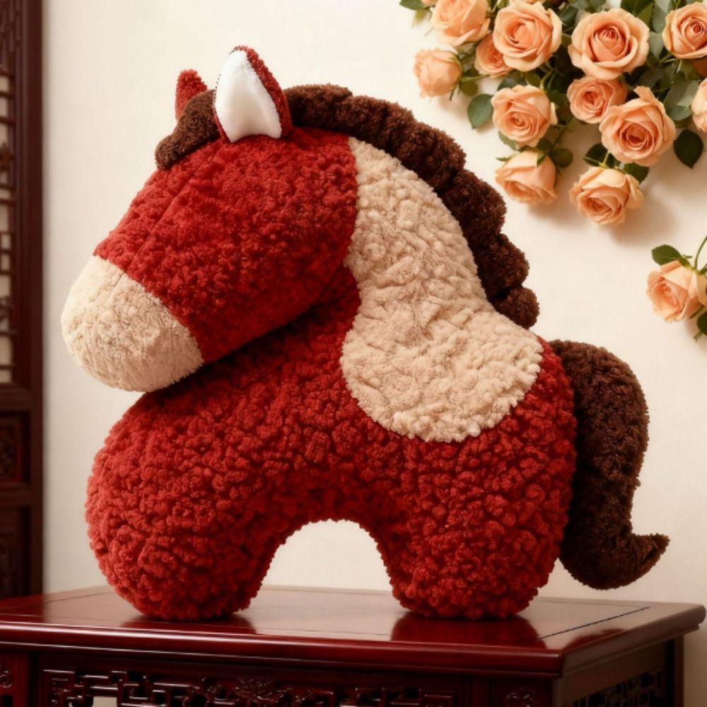 Red Color Cute Pillow Machine Washable Soft Pillow Fun Pony Plush Pillow  Living Room