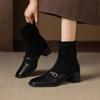 Fashion 2025 NEW Autumn Women Boots genuine leather Women Shoes Square Toe Chunky Heel Slip-on Belt Buckle Western Boots Daily Shoes