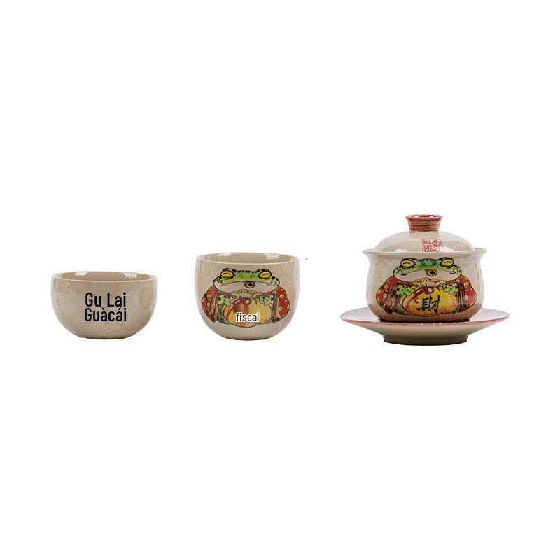 Three Talents Hand-Painted Gaiwan: Large Retro Chinese Tea Set for Home Brewing