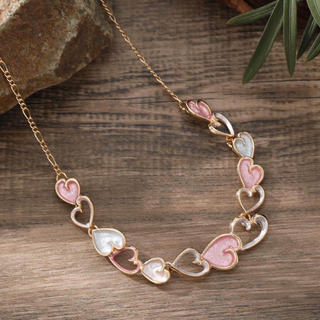 New color painting oil heart-to-heart necklace, simple and high-end women's love alloy necklace