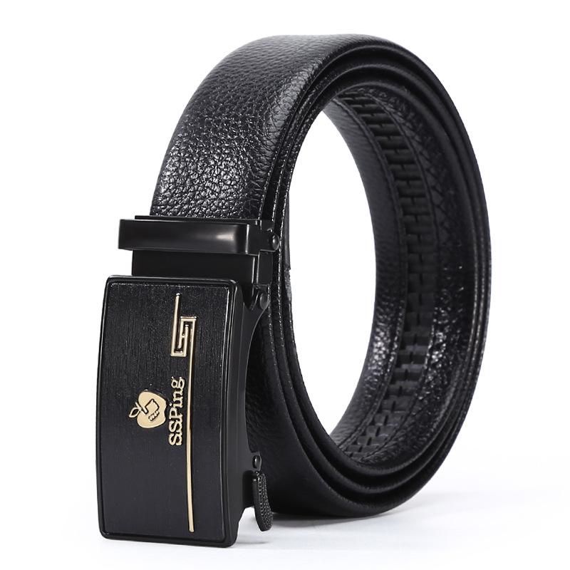 Belt Men'S Casual Business Belt Automatic Buckle Cowhide Medium Green Belt