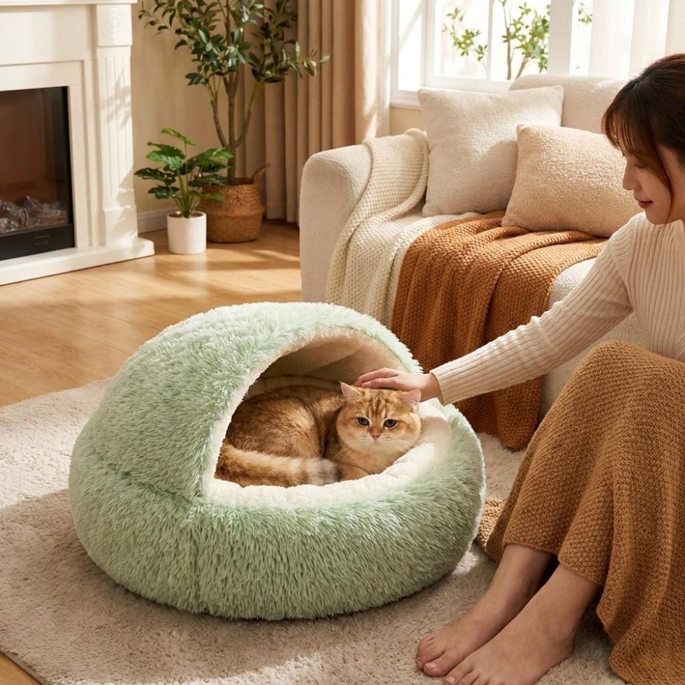 Non-Slip Shell-Shaped Cat Bed Semi-Enclosed Winter Cat Bed Cat Sleeping Nest Cold Weather