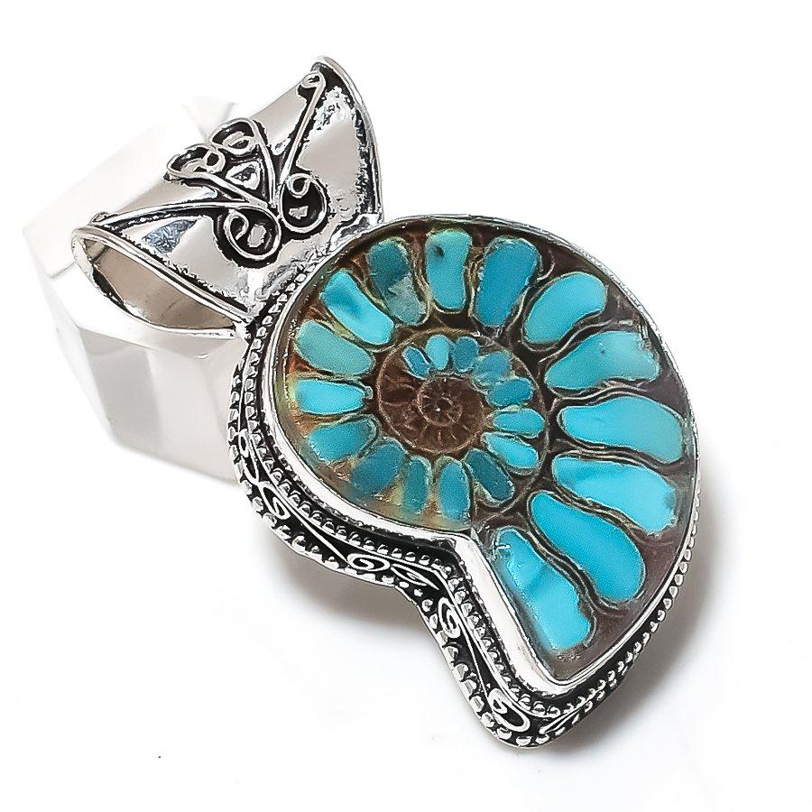 

Натуральный ископаемый аммонит драгоценный камень 925 стерлинговое серебро ювелирная подвеска 1.77 t6P55