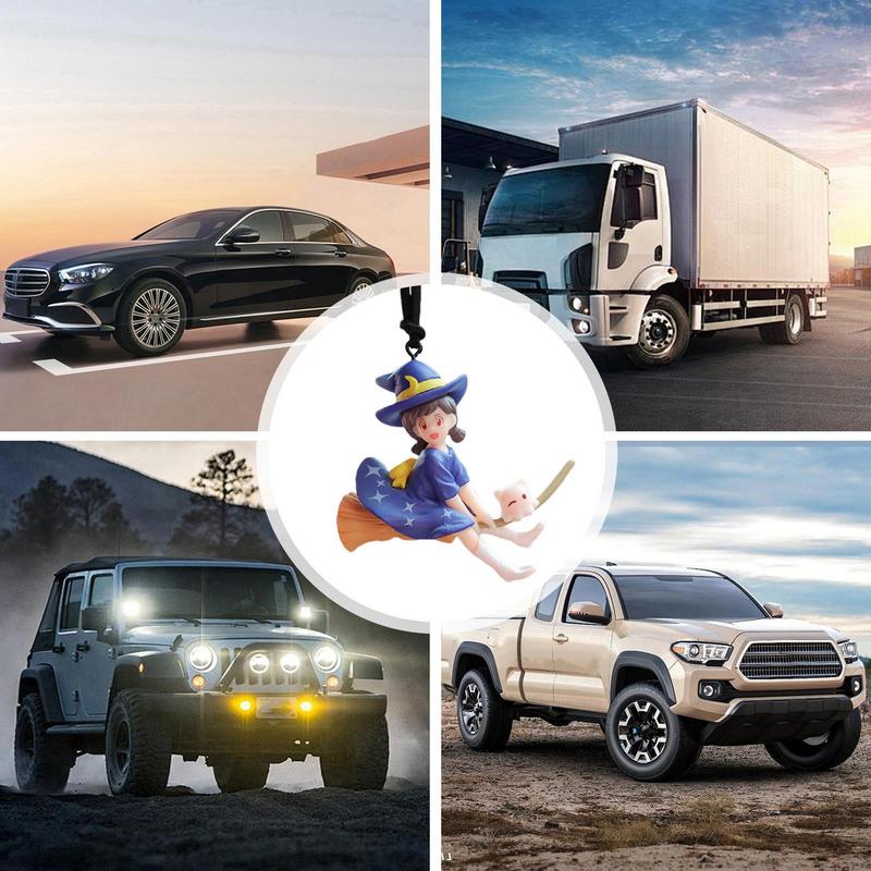 Küçük Cadı Araba İç Dekorasyonu Sevimli Cadı Figürü Oto Dikiz Aynası Kolyesi Araba Aksesuarları Kadın İçin