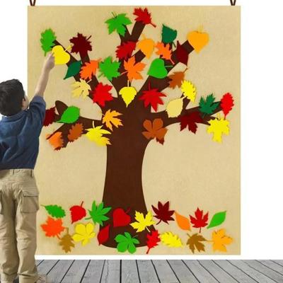 Kit de artesanato para árvore de Ação de Graças de outono, enfeites de folhas removíveis, decorações de folhas de bordo para pendurar na parede em feltro.