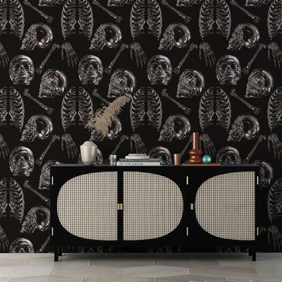Dark Colored Glass Skull Wallpaper Chic Black Transparent Skeleton Wall Contact Paper Halloween Festival Self Adhesive Wallpaper