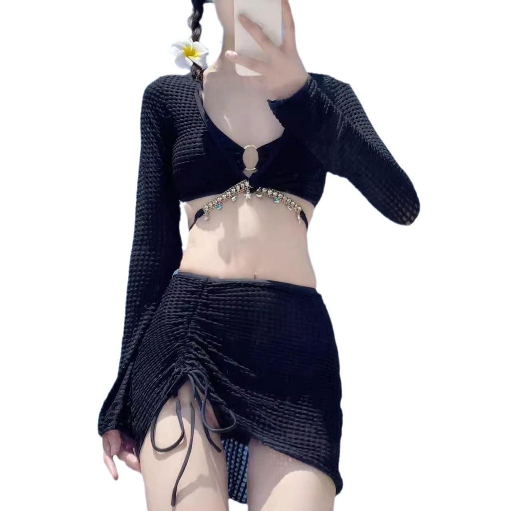 2024 Four-Piece Sexy Bikini Set: Long Sleeve, Slim Fit for Small Chest - Perfect for a Seaside Vacation