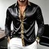 Camisa de Lujo para Hombre de Satén y Seda Manga Larga Estampado Barroco Dorado Corte Ajustado Casual Negocios Fiesta Camisa de Vestir Streetwear