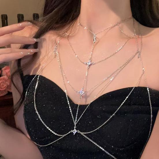 Řetízkový náhrdelník na hruď z kubického zirkonu Dámský Sexy Bikini Podprsenkový Řetízek Třpytivý Řetízek na Tělo Šperky na Letní Pláž