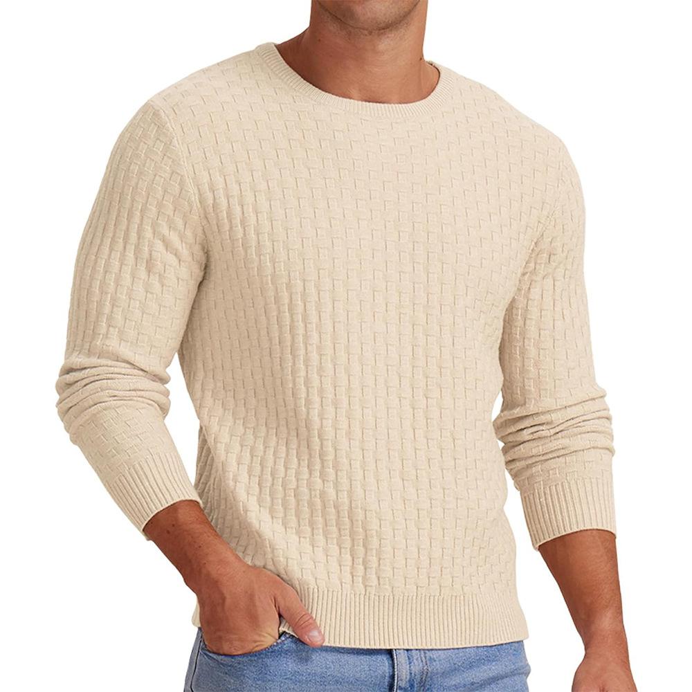 Men's Knit Sweater Round Neck Textured Pattern Casual Pullover Multi-Color Options