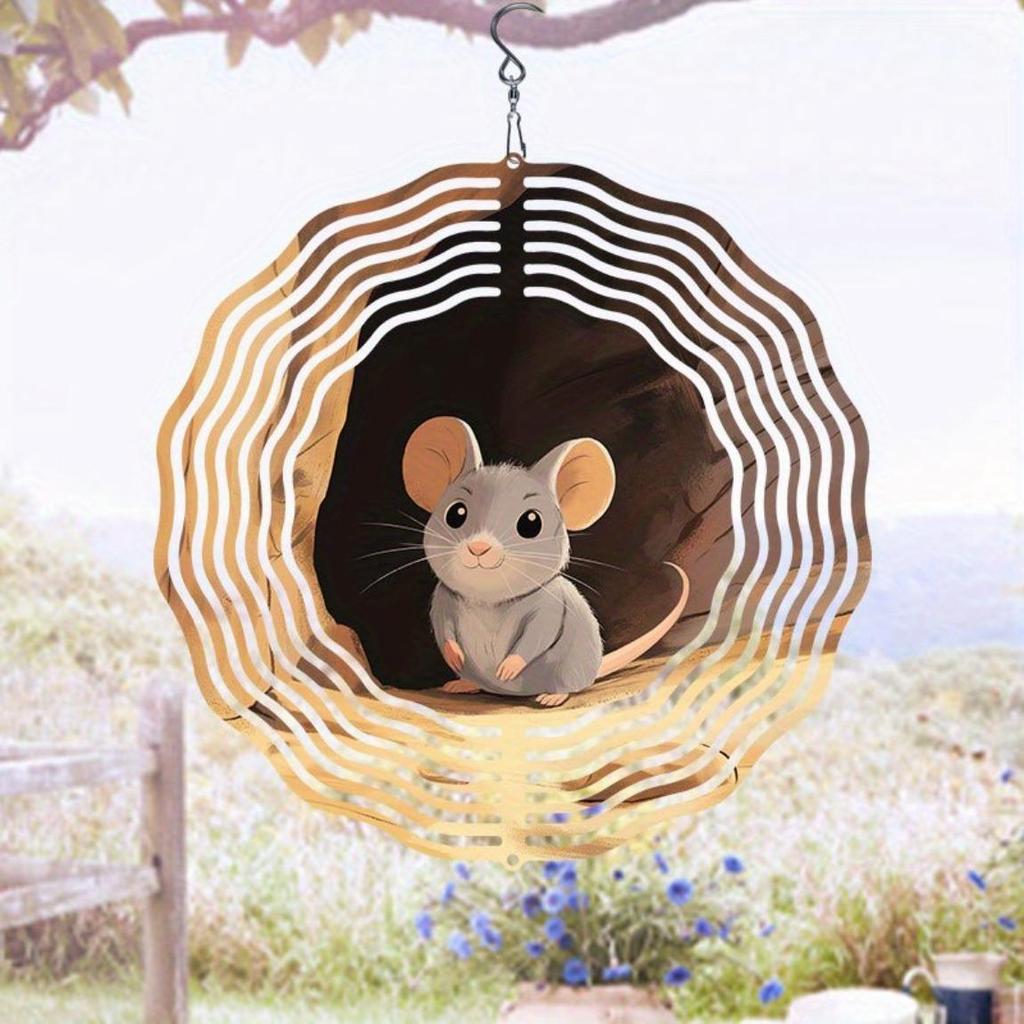 2D Owl Wind Chime with Rotating Hook Sketch Art Design for Outdoor Garden Yard Decor Thanksgiving Christmas Holiday Decoration