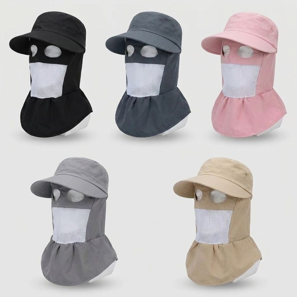 Breathable Tea Picking Work Hat Wide Brim Fisherman's Hat Fashion Face Mask Sun Hat  Unisex Summer