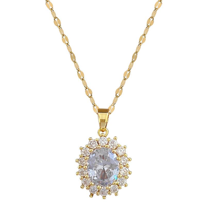 [Set Combination] Egg-Shaped Horse Eye Luxury Temperament Full Of Zirconium Necklace Women'S Fashion Trend Collarbone Chain