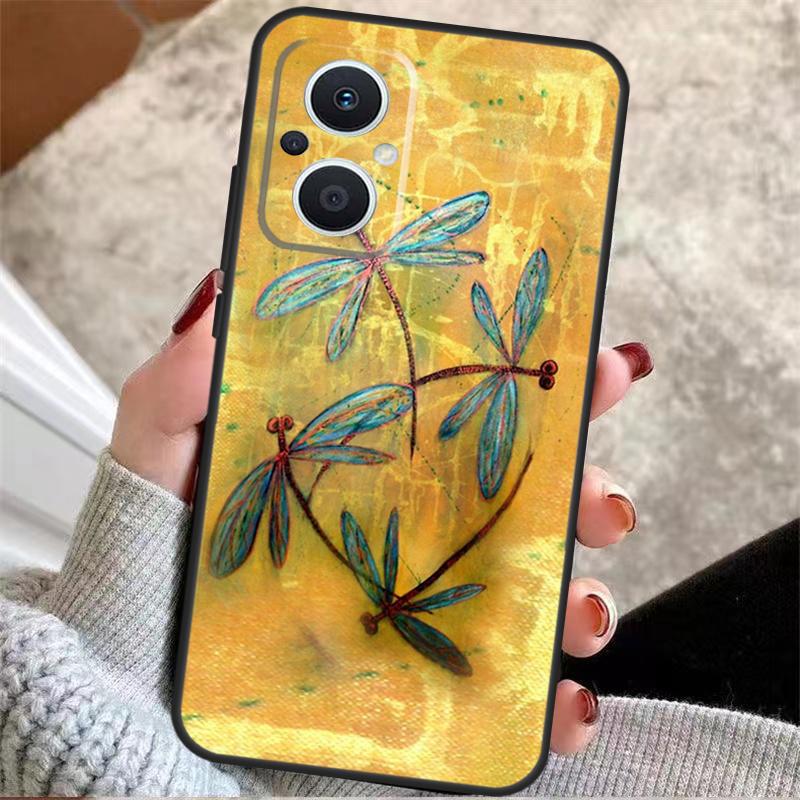 Dragonfly Insect Pattern For OPPO Reno 14 12 11 10 13 Pro 8T 11F 12F 13F 14F 7 8 Lite OPPO Find X9 X8 X6 X5 Pro Case