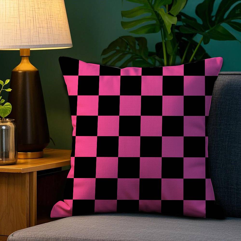 Black White Checkerboard Pillow Case Plush Fabric Soft Double Sided Print Sofa Cushion Cover Throw Pillow Covers