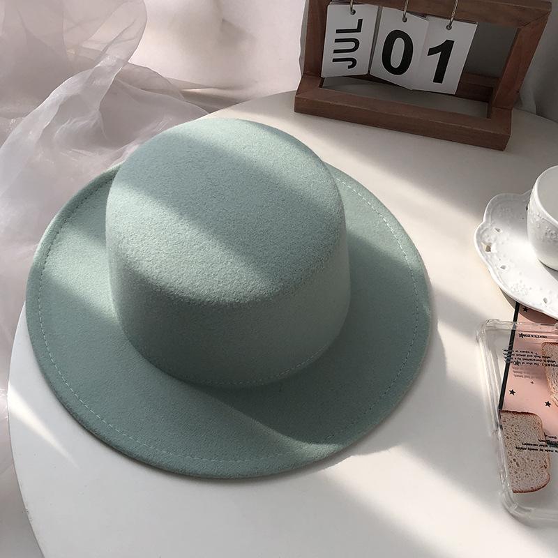 Flat top woolen hat women autumn and winter French retro casual wide brim Internet celebrity new British celebrity top hat