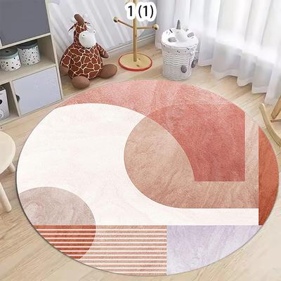 Alfombra Redonda Geométrica Moderna Suave Antideslizante Decorativa Alfombra de Piso Bloque de Color Minimalista para Sala de Estar Dormitorio