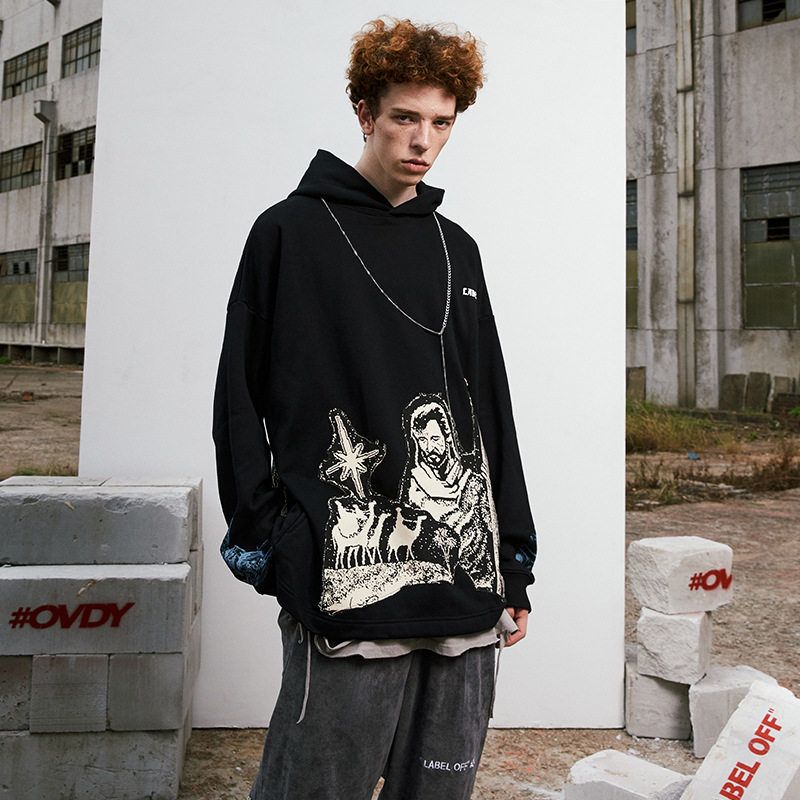 Ovdy Printed Hip-Hop Dark Chinese Fad Sweatshirt Pullover