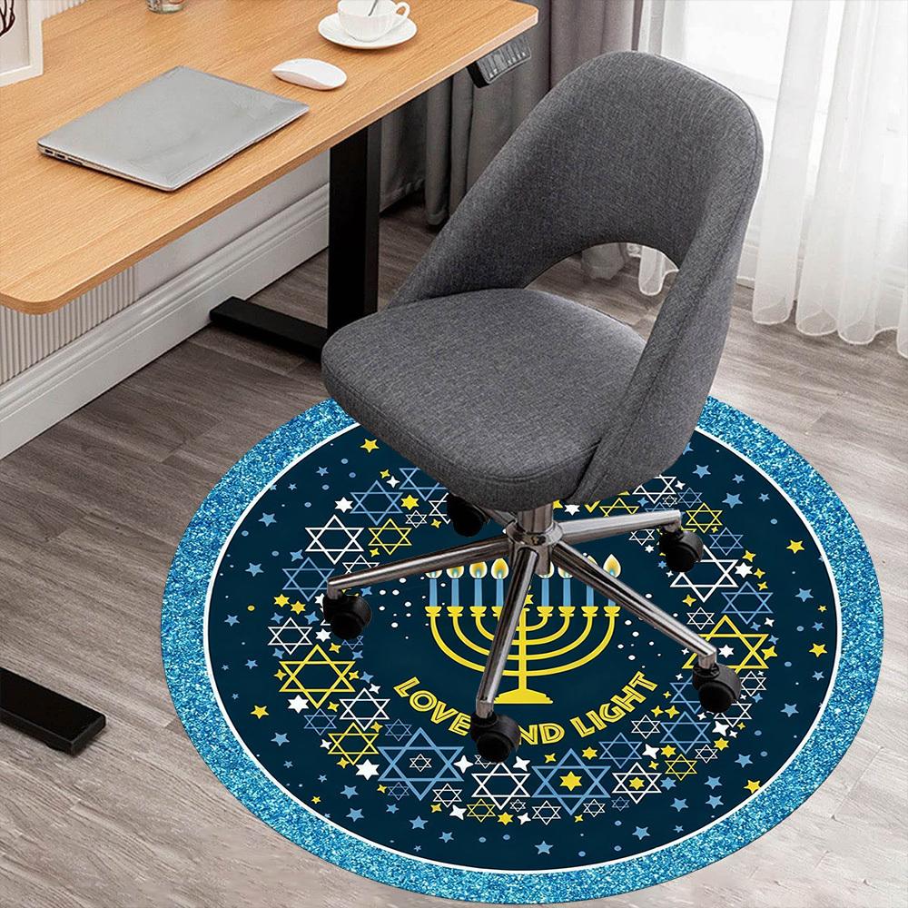 

1pc Hanukkah Menorah Round Chair mat office Area Rug - Non-Slip, Floor Mat for Office, Bedroom, Ideal home decor gift c0112066 80cm