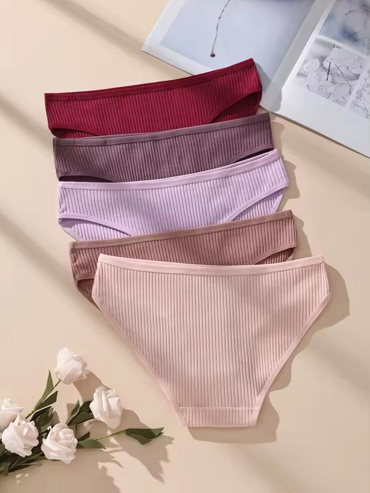 5 stk/sett Dameundertruser Stripete truser Dameundertøy Lav midje Bomullsunderbukser Sexy dameunderbukser Mykt dameundertøy S-XXL