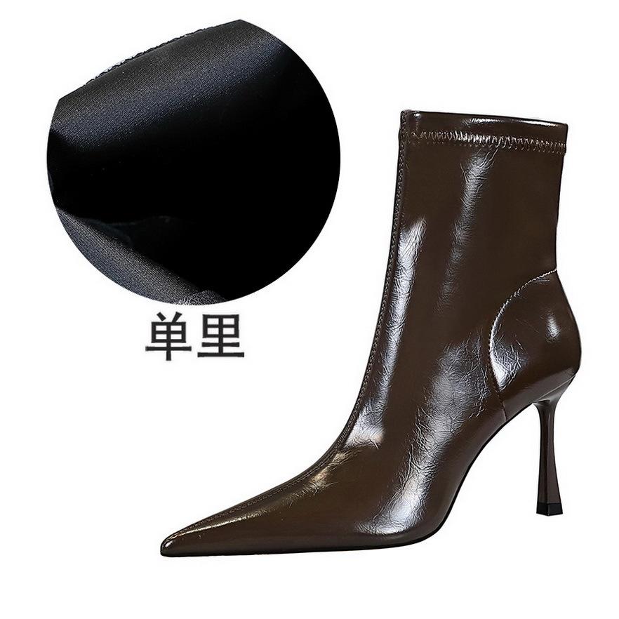 European and American Fashion Banquet Women's Short Tube Thin Heel Super High Heel Pointed Winter Side Zipper Short
