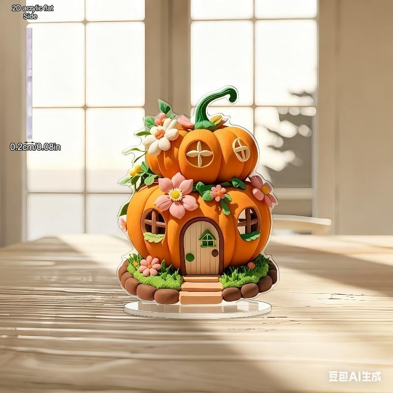 2D Flat Pumpkin House Acrylic Desktop Decoration, Suitable for Wall Decoration, Porch, Room, Villa, Accents Home, Hallway, or Workplace - Rustic Farmh